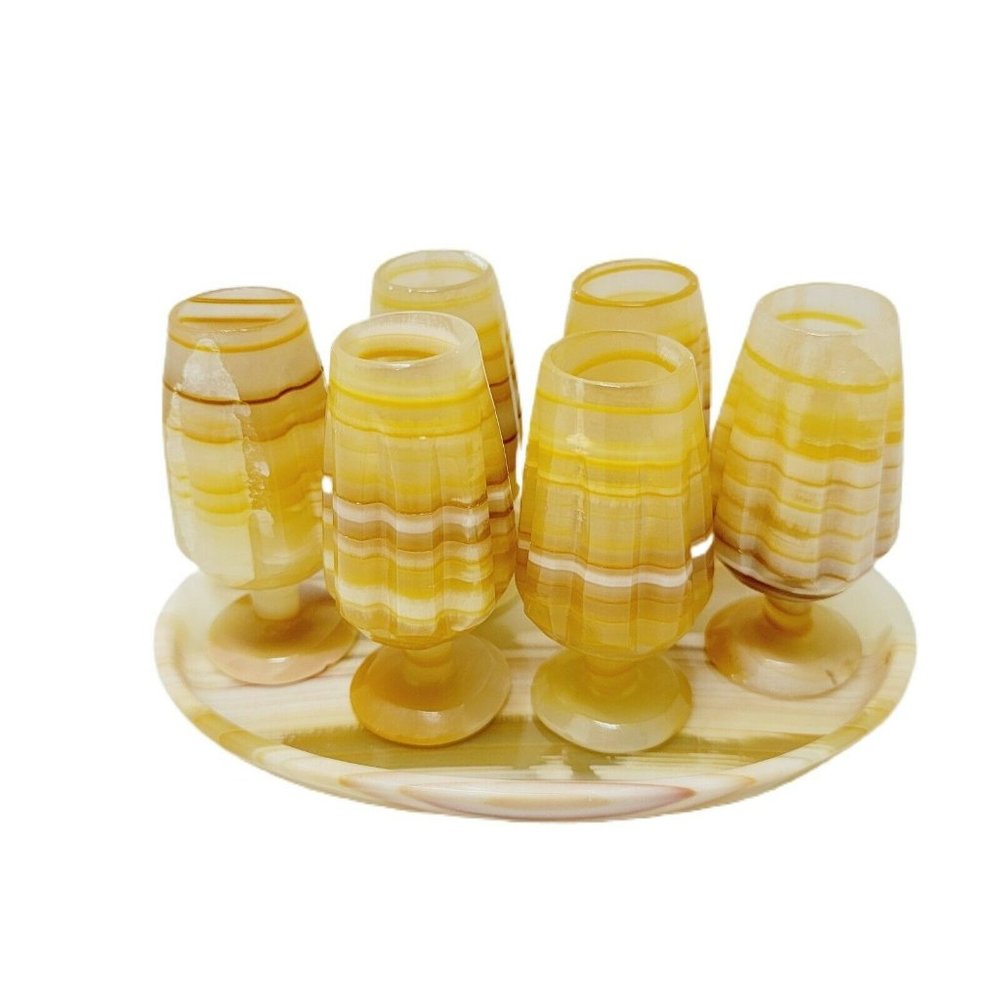 Set Mini Barware Stone Marble Ribbed Stripe Decor